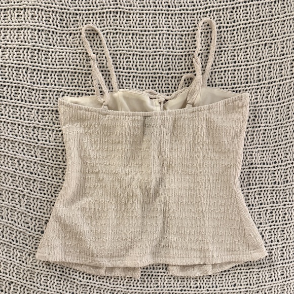 Windsor White Cream Ivory Boho Coquette Lace Up Crinkle Knit Top Size Small - Picture 2 of 8